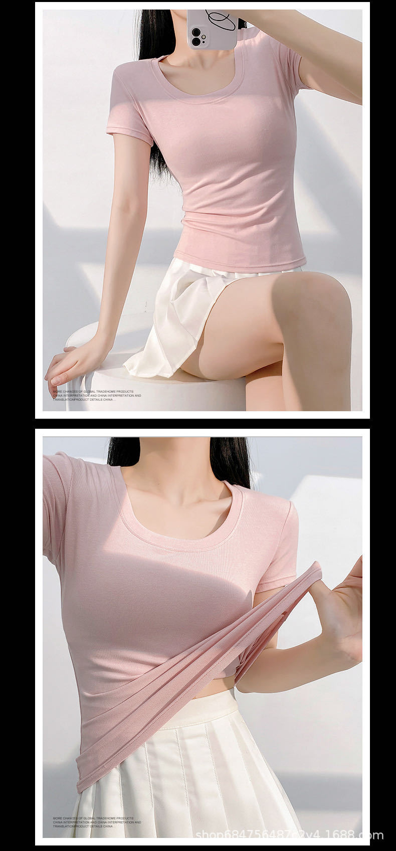 美式修身短袖T恤女2025夏季新款收腰圆领体恤甜辣短款小上衣打底详情11