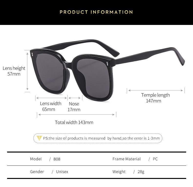 New sunglasses for women, the same large-framed sunglasses as Douyin influencers, Korean style trendy street style, vertical stud glasses for men, 808 pic 10
