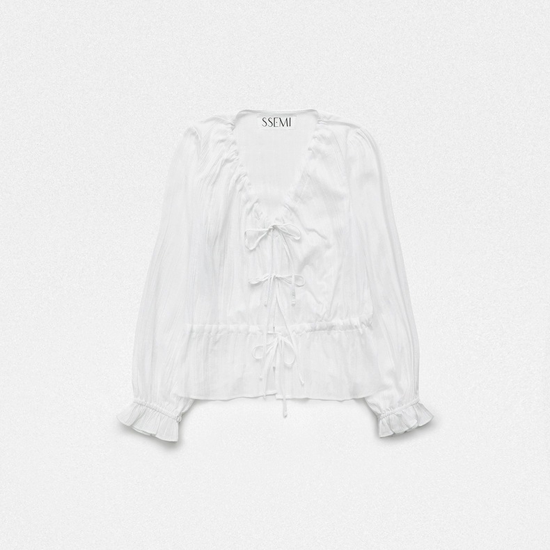 In-stock 2024 autumn new style, the same stylish bow tie drawstring shirt as Han So Hee from Dongdaemun, South Korea pic 55