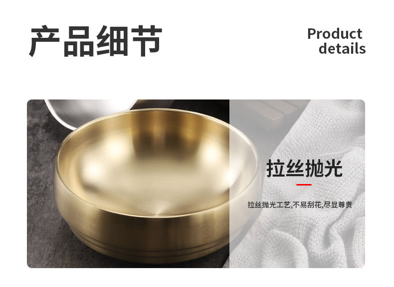 Wholesale Korean ramen stainless steel instant noodle bowl, large golden double-layer Korean cold noodle mixed rice bowl, noodle soup bowl pic 8