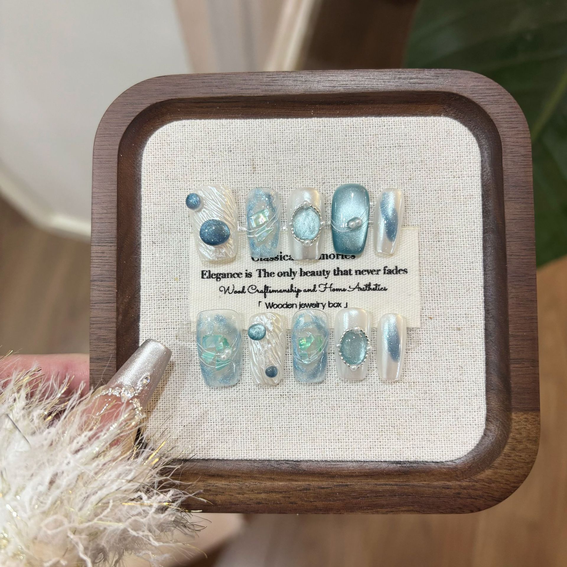 Jx春季清新新款穿戴甲片高级感纯手工制作美甲贴海洋密语粉桃芝士详情13