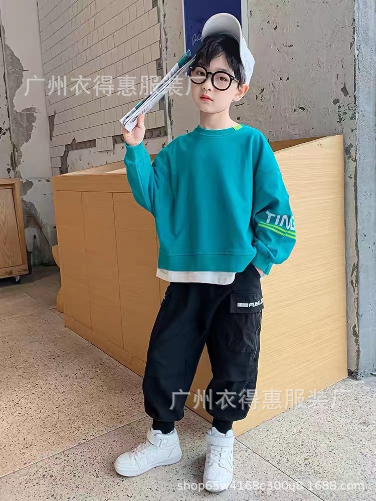 Otoño invierno 2022 nuevo medio niño cuello redondo sudaderas dos piezas tendencia niños deportes sudaderas sudaderas venta al por mayor pic 19