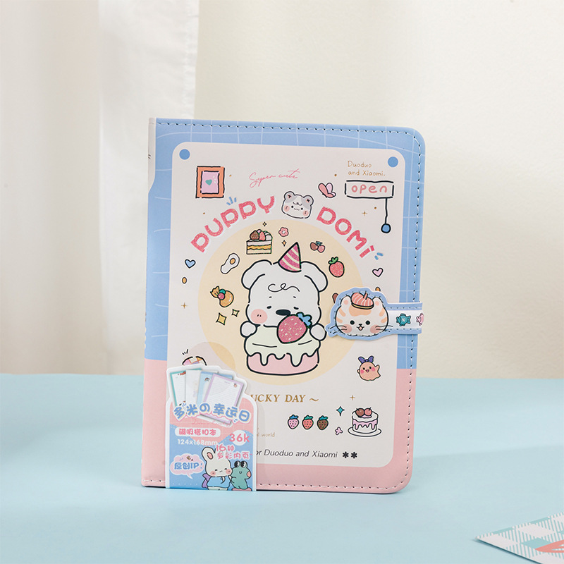 伊莎儿原创IP小狗多米36K磁扣本可爱插画防水彩页设计手账笔记本YL017-LB36K44-8260详情6