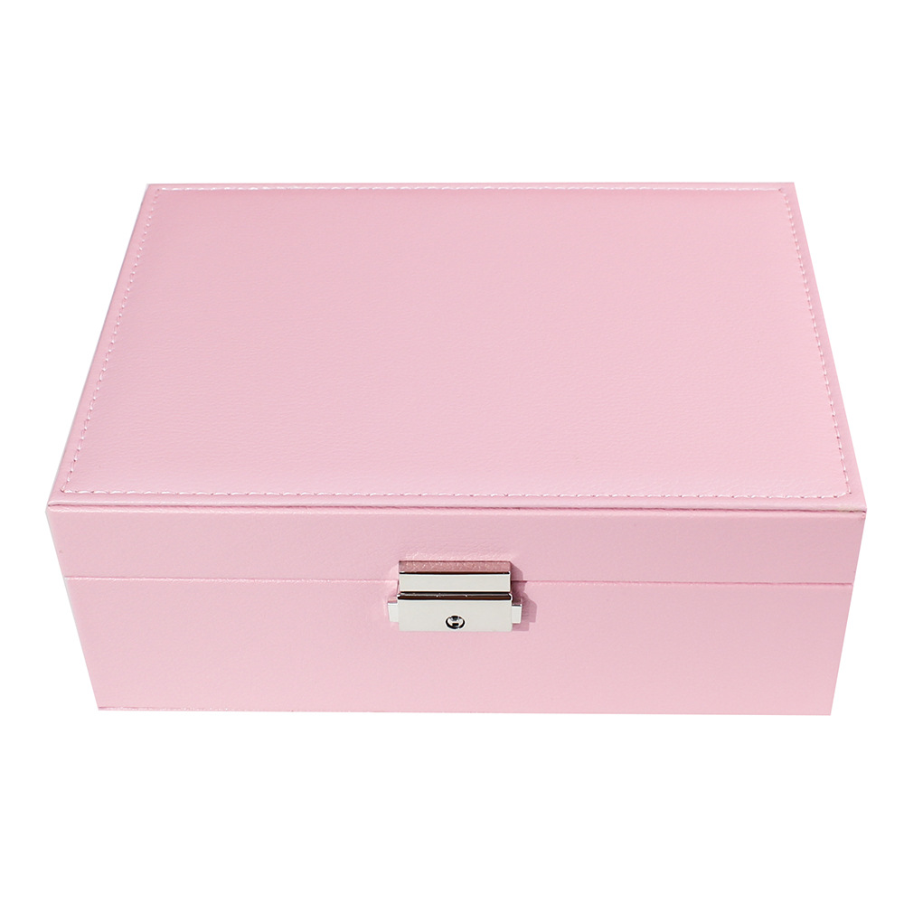 瑾奇2023首饰盒带锁双层大容量皮革珠宝饰品戒指项链耳环耳钉收纳盒子 粉色儿童收纳系列 JQ009详情12