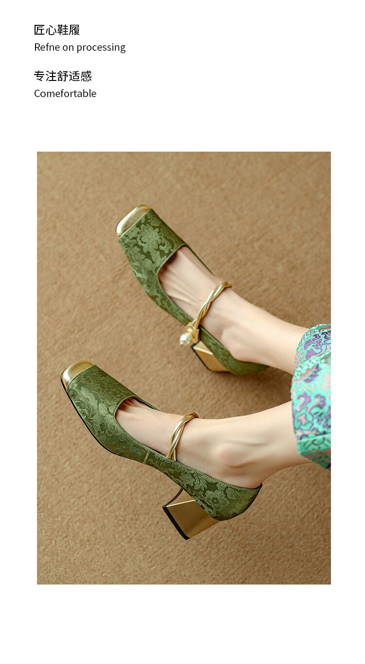 新中式国朝风单鞋2024春季新款百搭复古法式粗跟方头浅口女士单鞋详情16
