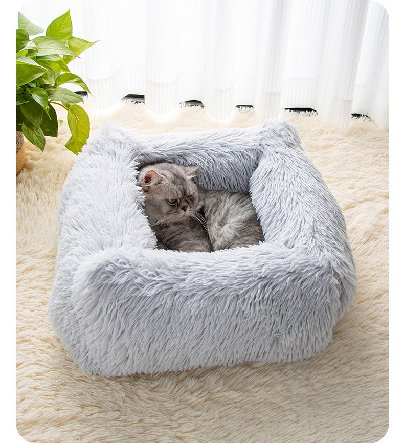 网红深度睡眠猫狗窝方形长毛绒秋冬窝猫床垫中小型犬绒猫窝详情10