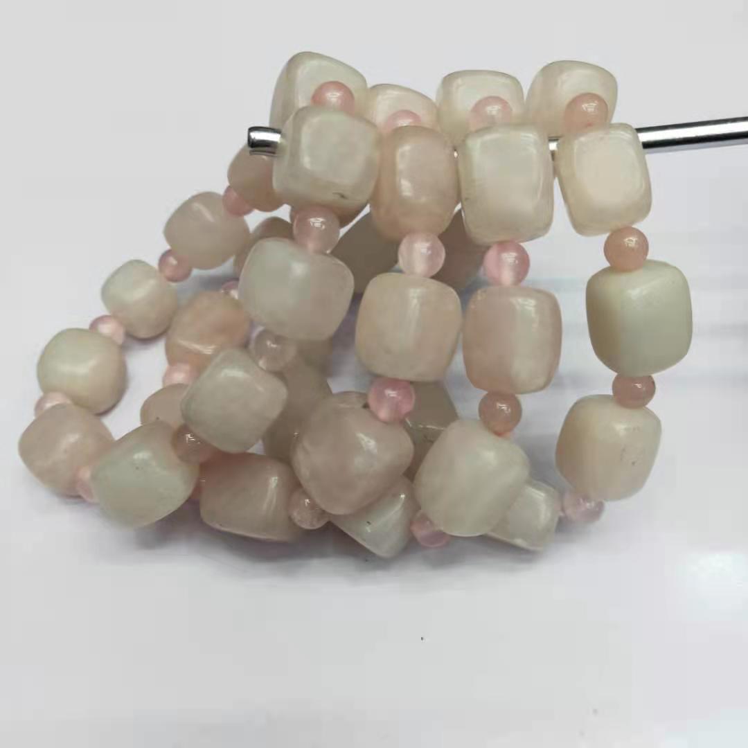 Factory wholesale of natural square rose quartz irregular combination bracelets, diy rose quartz bracelets, Buddhist prayer beads and fortune-changing jewelry pic 1