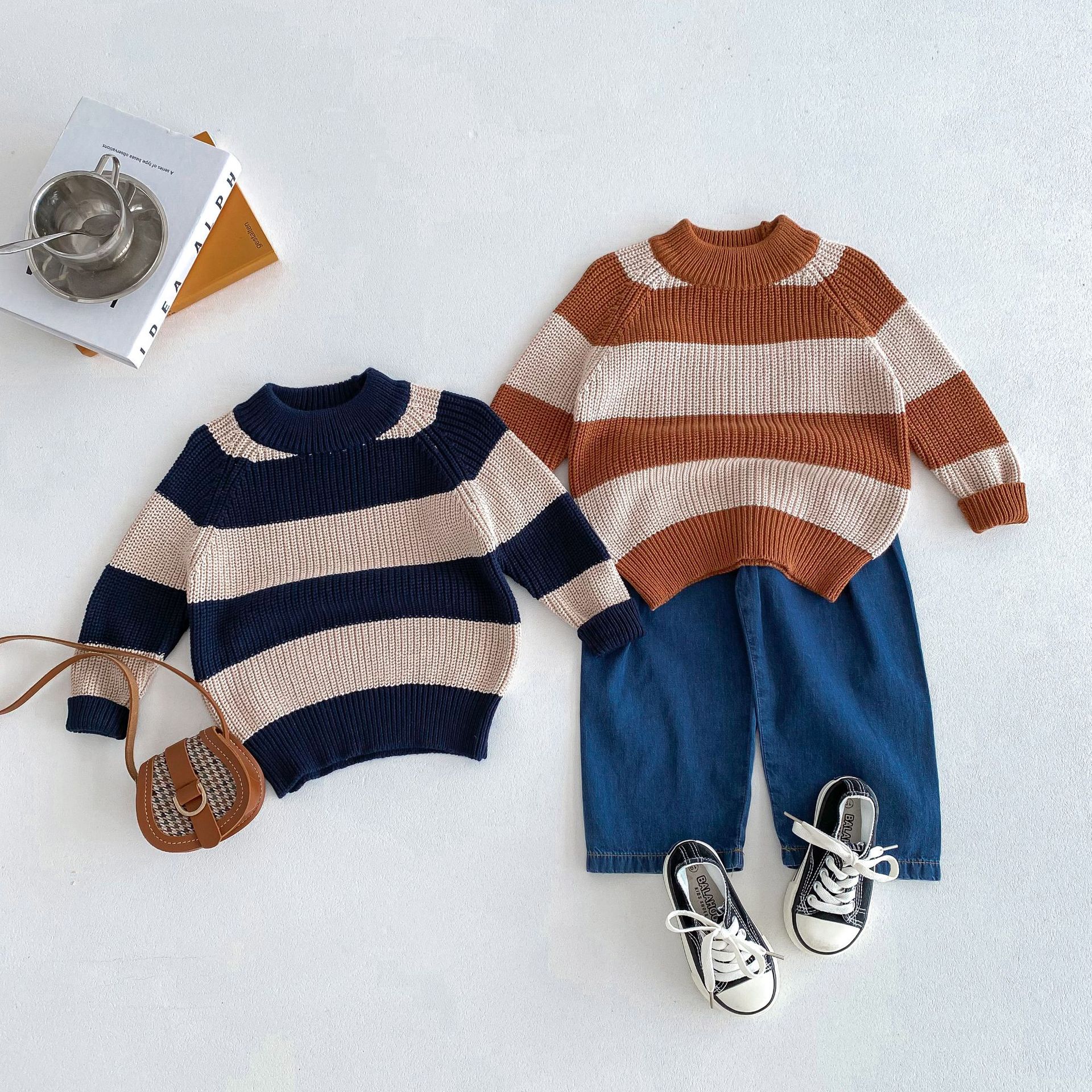 中小童2024秋季新款男女童韩版拼色针织套头上衣半高领内外穿毛衣详情25