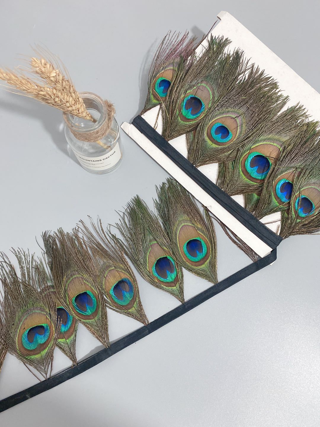 DIY stage fashion show dress with peacock eye feather fabric with peacock feather fabric hem pic 19
