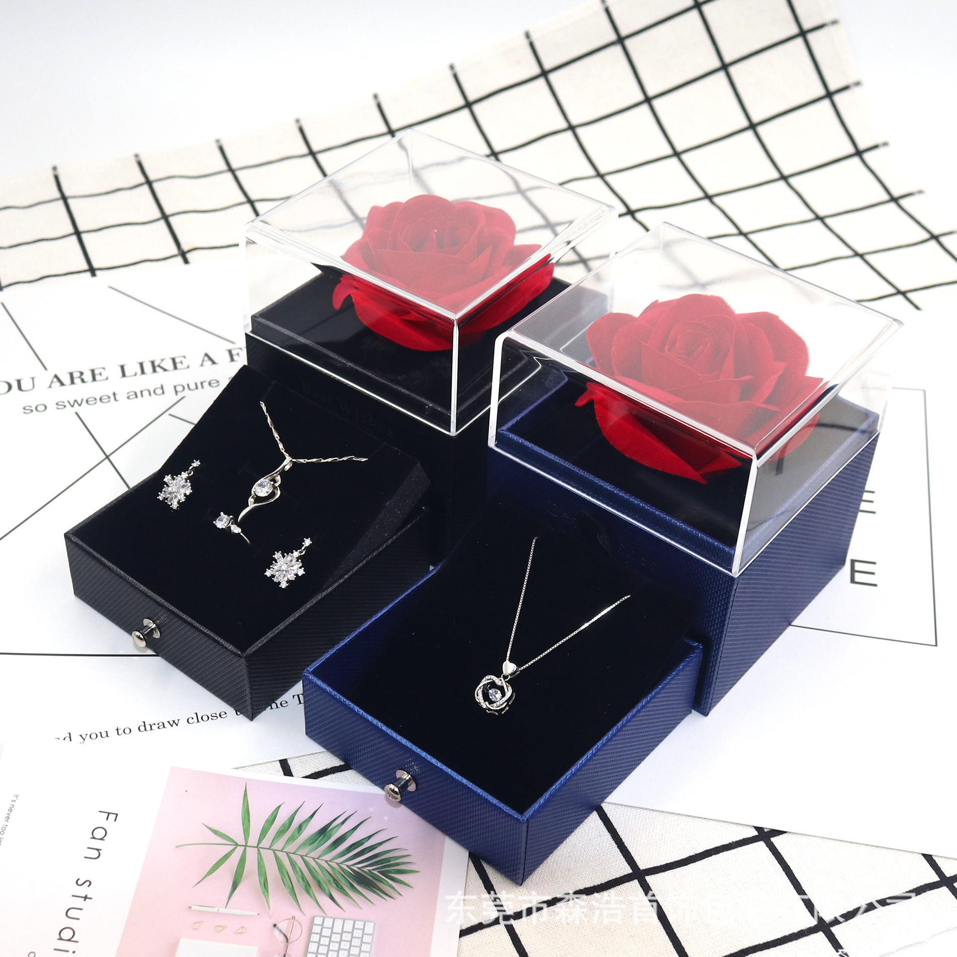 Transparent acrylic rose jewelry box, ring necklace box, jewelry and accessory box, storage gift box pic 15