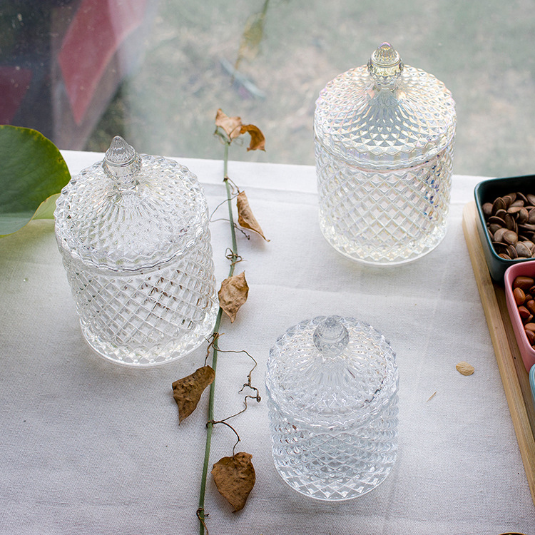 菠萝纹糖缸玻璃罐子首饰收纳家居装饰摆件储物罐带盖蜡烛盒批发详情2