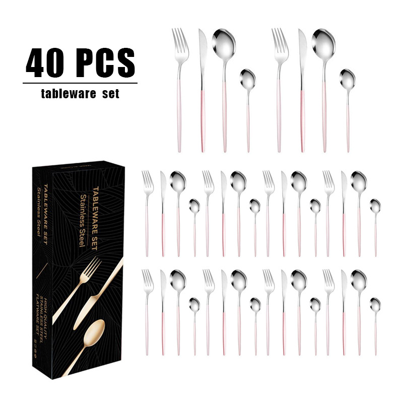 跨境热销不锈钢刀叉勺套装40件套餐具套装礼盒装西餐家用牛排刀叉详情16