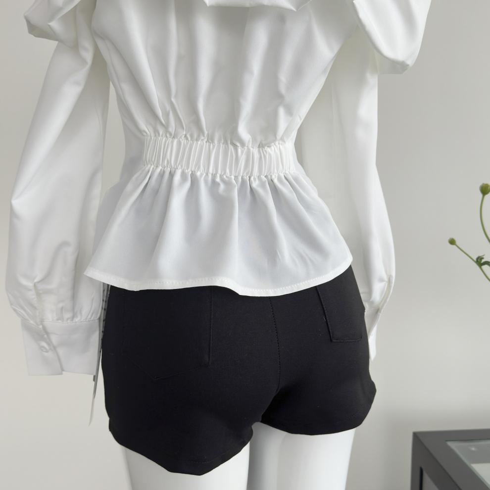 一见钟情 白色花苞领一字肩衬衫上衣女春秋季长袖衬衣详情12