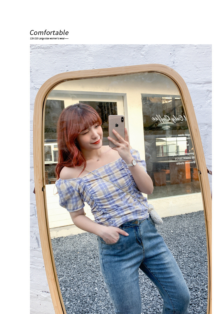 复古方领显瘦小清新打揽上衣夏季大码女装胖mm短袖小衫#9674详情32