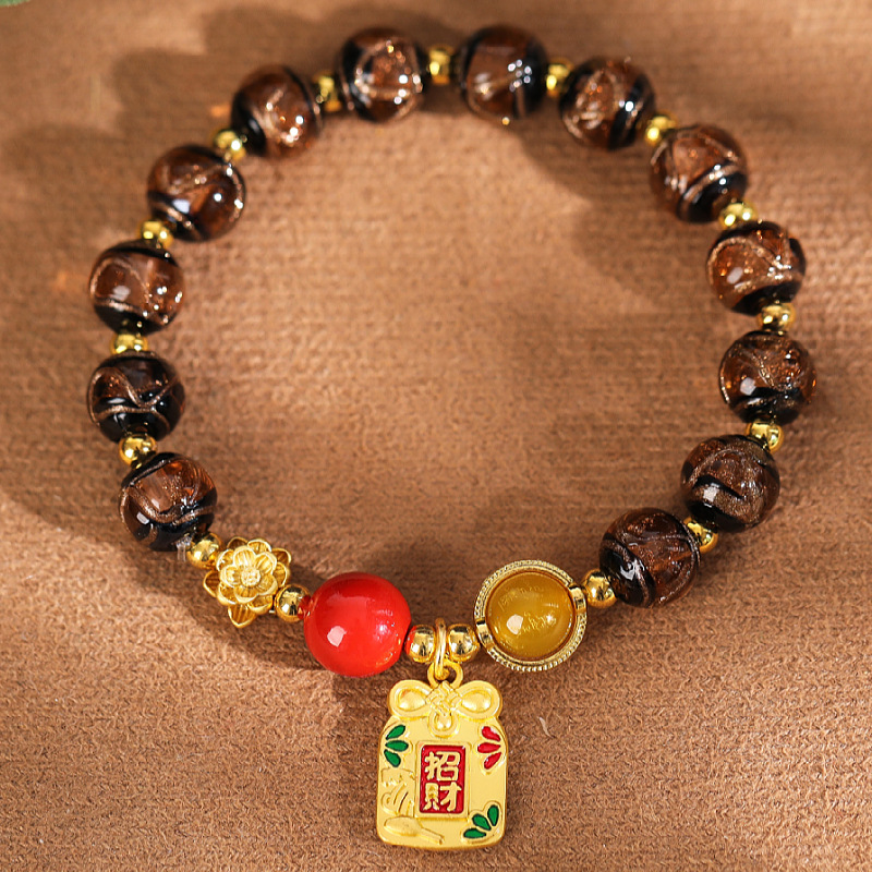 六字真言转运珠莲花福牌金箔香灰琉璃手链文玩手串佛珠寺庙货源详情17