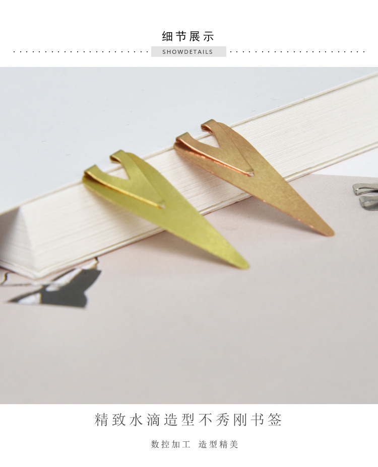 Creative bookmarks, retro hollowed-out stainless steel metal bookmarks, mini and cute teardrop pages, three-color stationery products pic 4