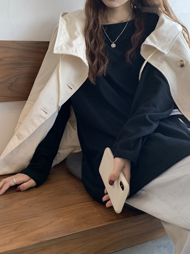 黄峥简约贴标开叉长袖T恤女2022春韩版宽松休闲设计感上衣T85396详情46