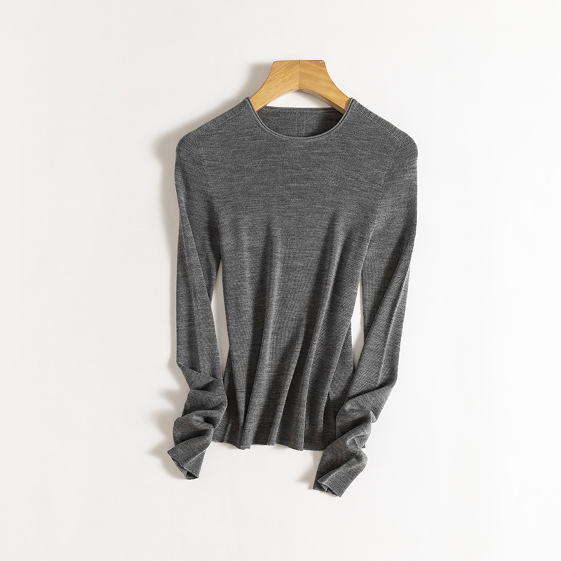 Early autumn machine-washable Yangzi yarn seamless one-piece 18-needle 100. Wool round-neck knitted sweater for women, slimming and shaping top pic 12