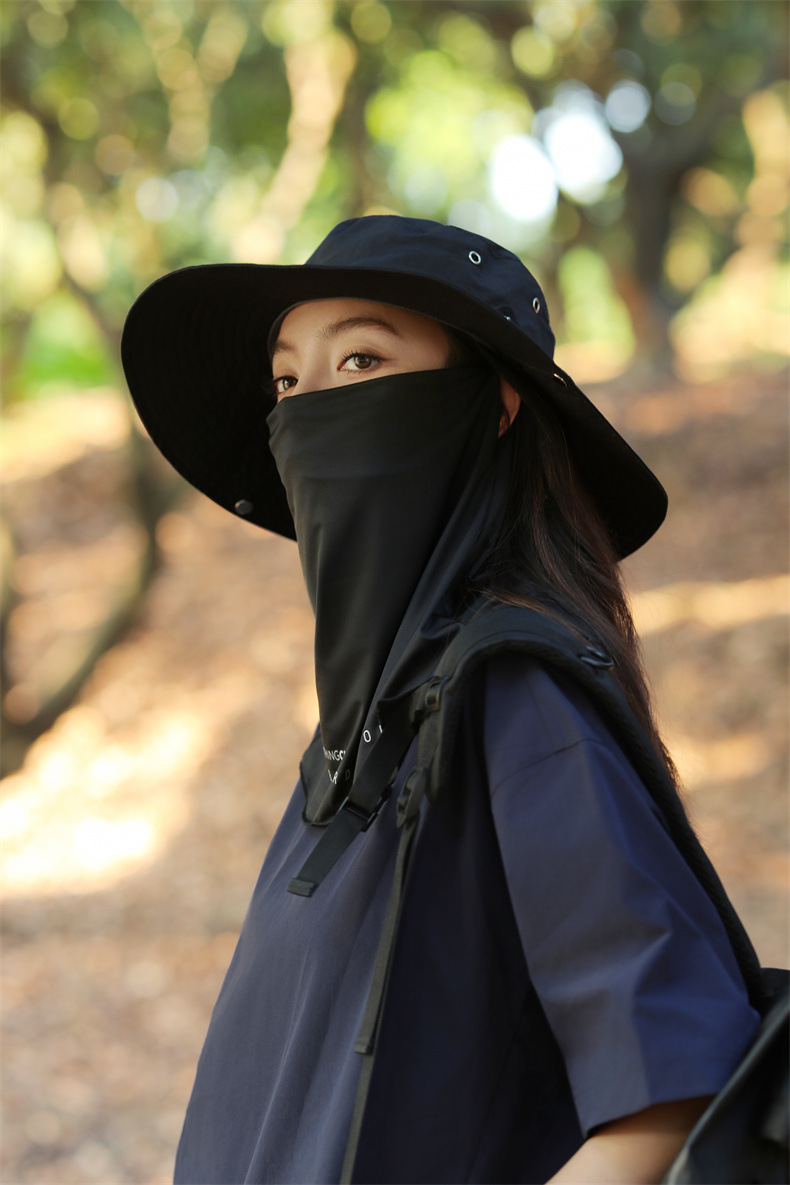 大沿防晒遮脸面纱罩遮阳帽子女士夏季登山帽户外男防紫外线钓鱼帽详情24
