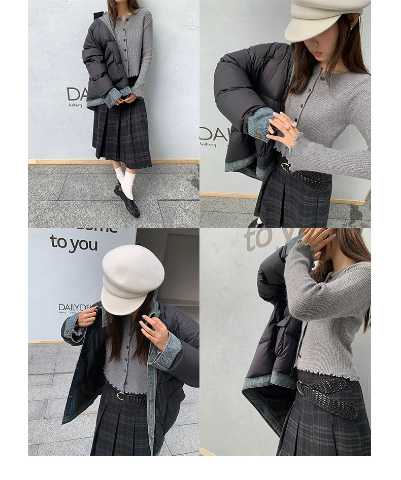 Qumeng DT CLASSIC Retro patchwork fake two-piece denim down jacket for women, 90 white duck down winter coat for women pic 45