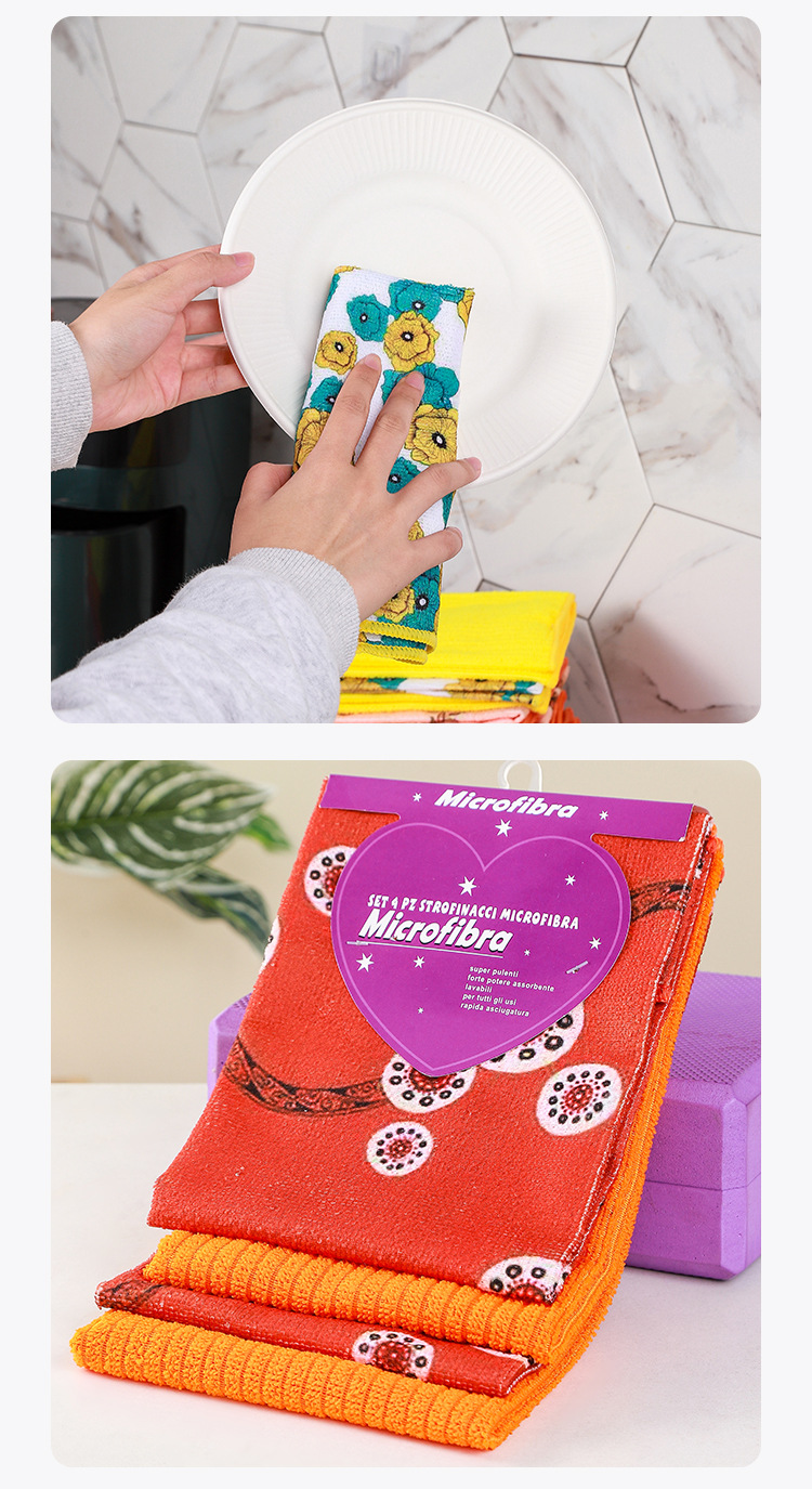 Dishwashing cloths, kitchen cleaning, printed table wiping cloths, oil-free, lint-free, absorbent cloths, wholesale dishwashing cloths pic 9