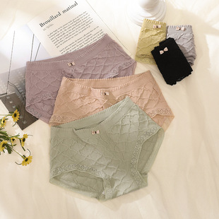 极简主义纯色纯棉全棉螺纹条纹少女内裤 无痕舒适透气中腰三角裤详情4