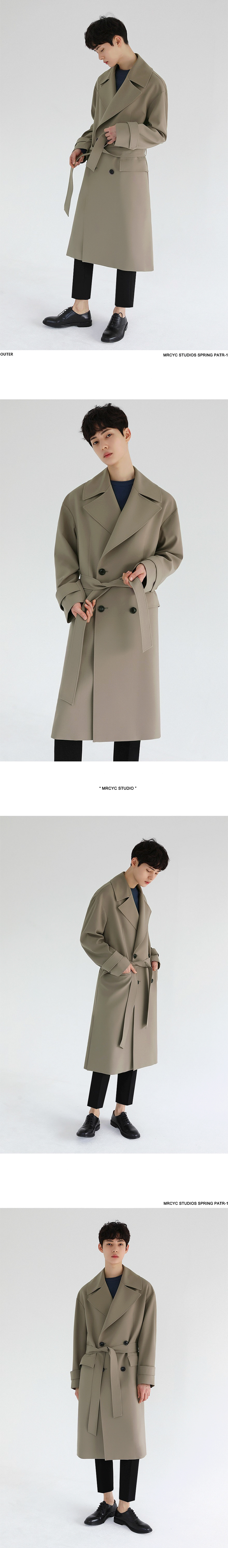 MYQ秋季韩版宽松纯色翻领男士中长款风衣卡其色披风轻熟外套男详情14