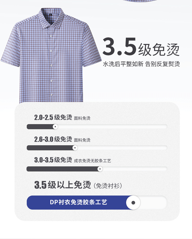 男士衬衫夏季商务休闲格子抗皱免烫衬衣上衣薄款男免烫抗皱衬衣服详情4