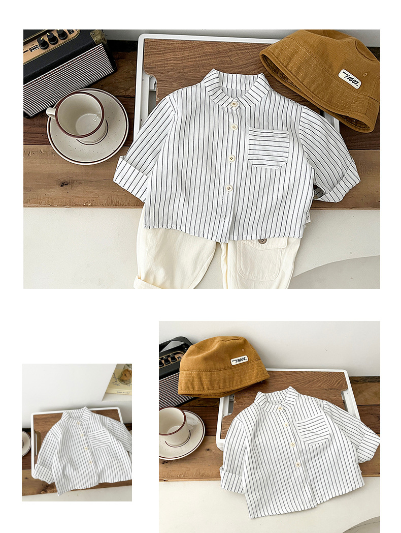 男童衬衫2024春秋儿童外套宝宝长袖上衣衬衣韩版婴儿条纹百搭衣服详情5