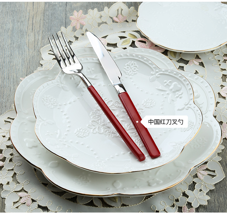 欧式浮雕蝴蝶宫廷手绘描金边陶瓷骨瓷圆盘子正方蛋糕碟西餐牛排盘详情9