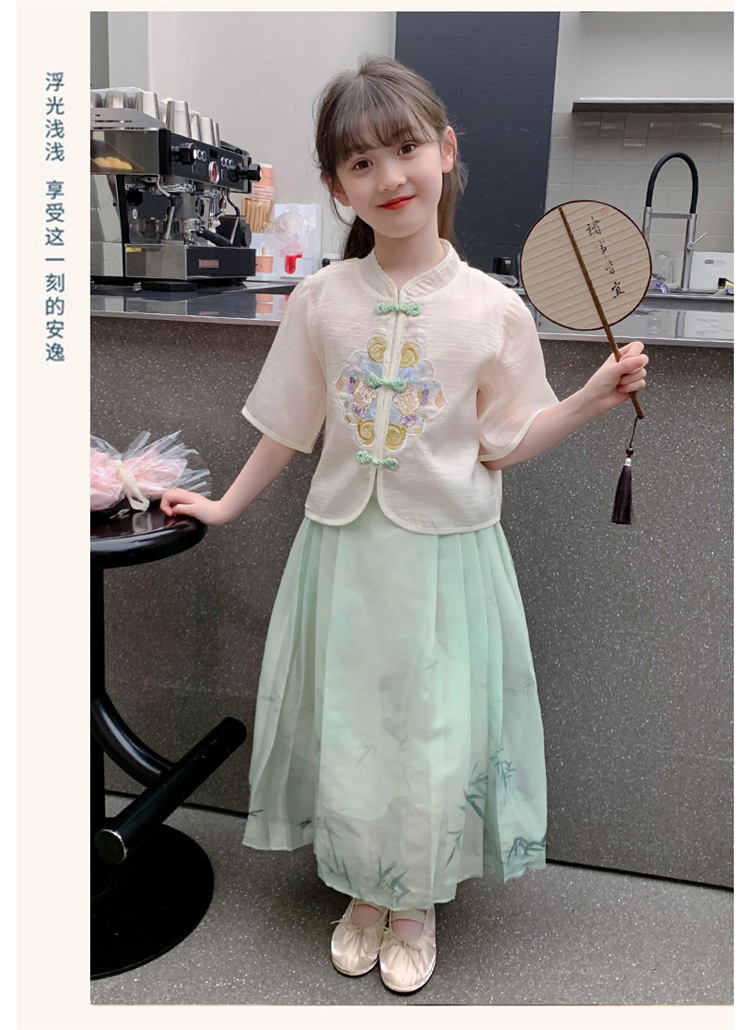 女童套裙2024新款中大童洋气国风刺绣汉服夏季短袖马面裙两件套详情17