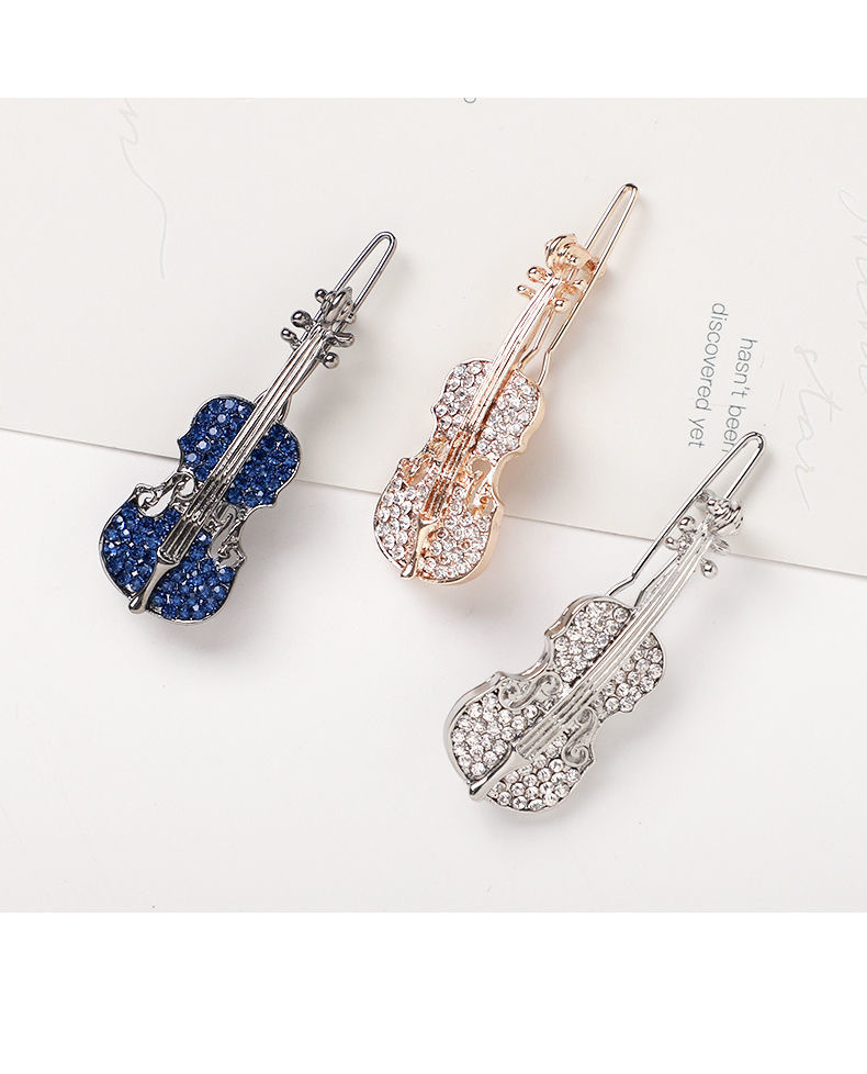 Korean fashionable water diamond metal violin hair clip, simple bangs hair clipper, girlish style one-piece clip side clip pic 2