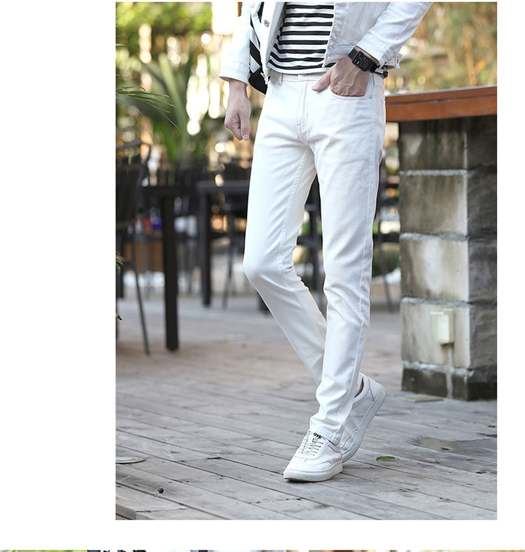 主推四季款男士修身长裤百搭黑白色帅气韩版弹力小脚牛仔裤男青年详情26
