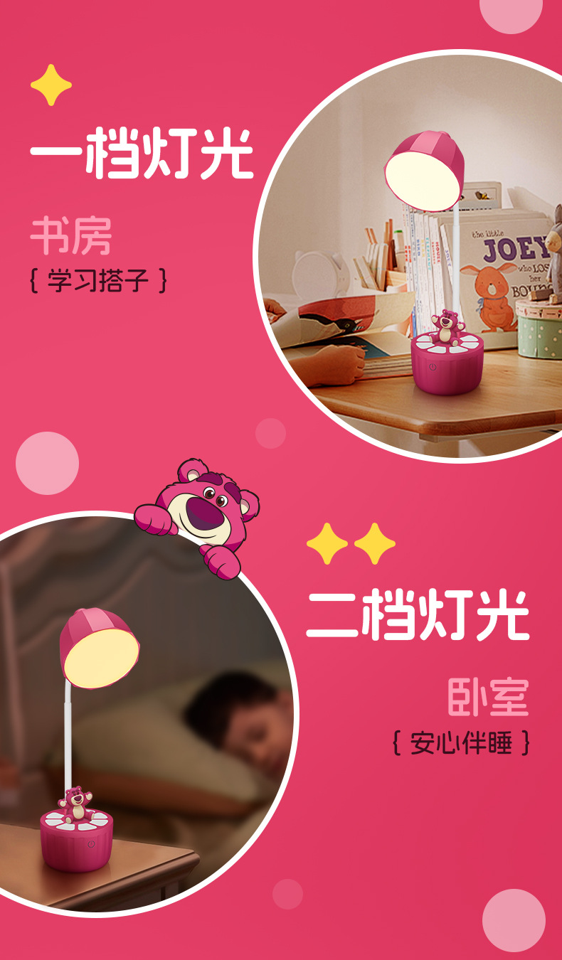 Hot-selling genuine Strawberry Bear study desk lamp, bedroom bedside cartoon atmosphere lamp, desktop reading lamp pic 4