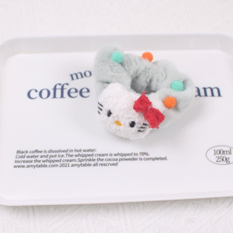 Cute Sanrio hair tie large intestine ring from Japan and South Korea, simple small fur ball cartoon Kuromi sweet hair accessory pic 5