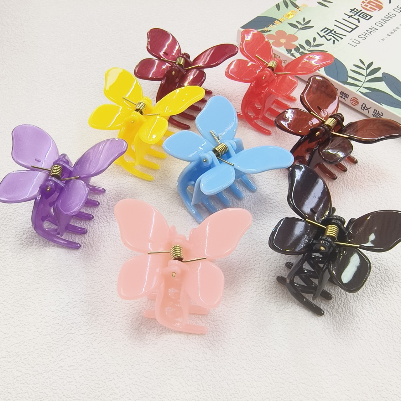 小号蝴蝶儿童发夹彩色耐摔塑料抓夹编发冲凉夹一元头饰品店批发详情3