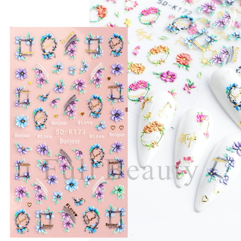 Cross-border new nail stickers 5D three-dimensional embossed nail stickers Cherry blossom back adhesive decal nail stickers wholesale nail shanilak pic 13