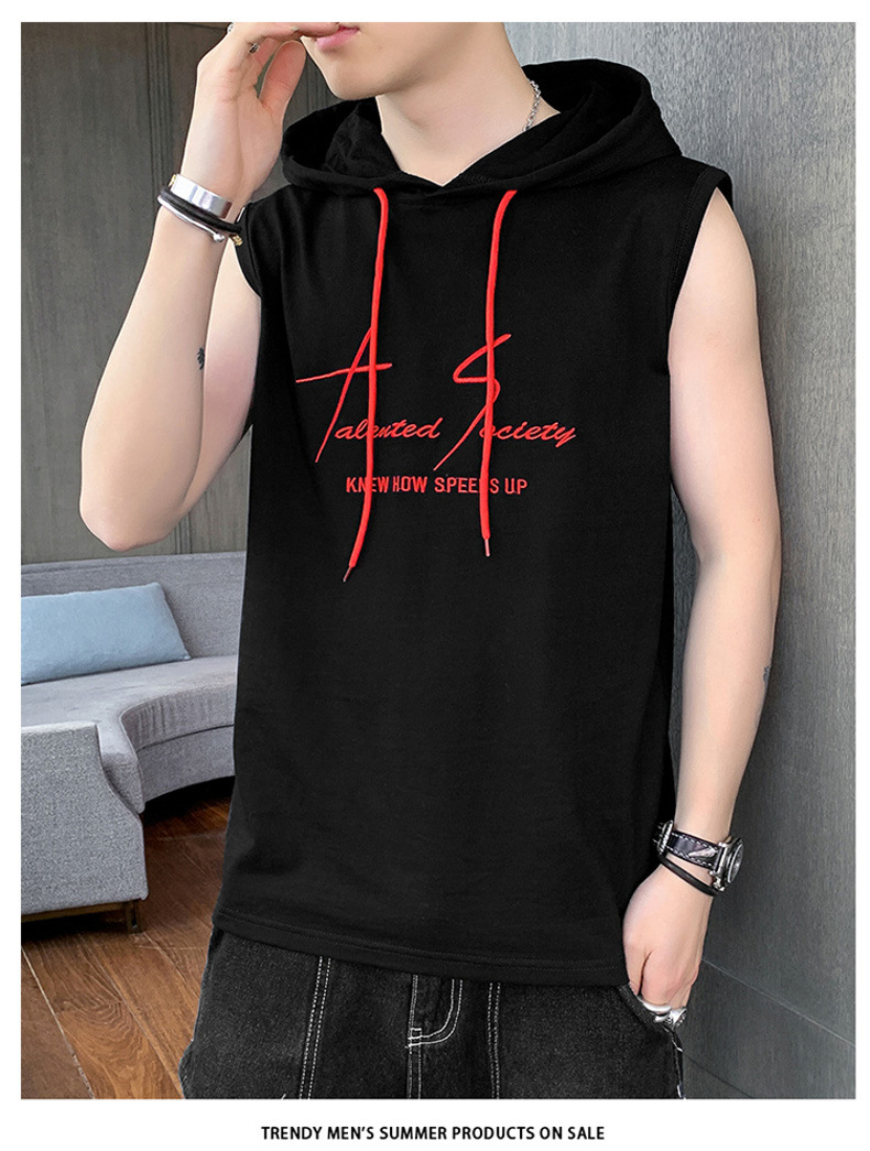 【一件代发】2023夏季新款男士连帽无袖背心韩版纯棉经典百搭坎肩详情32