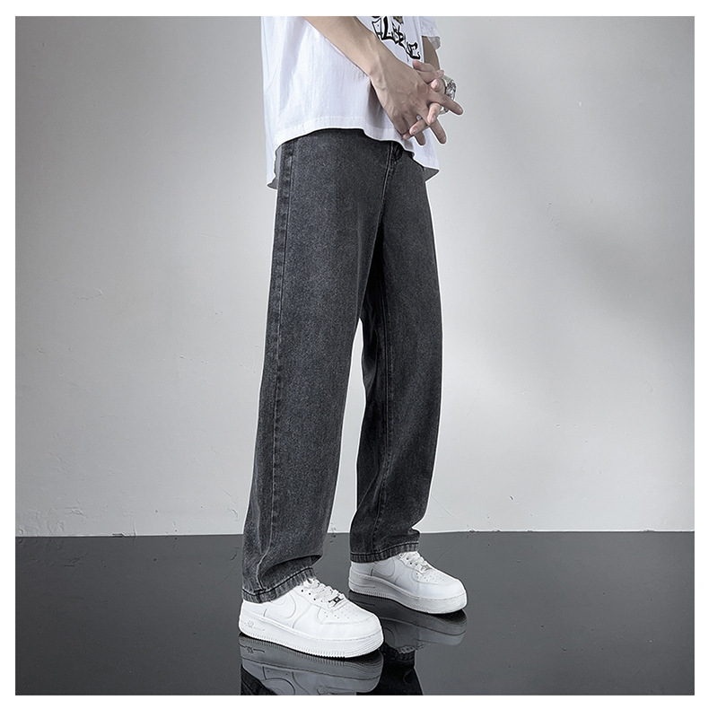 黑灰色男款春季牛仔裤港风cec宽松阔腿裤潮牌复古直筒休闲长裤子详情4
