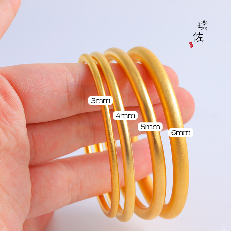 久不掉色里外一色越南保色沙金手镯仿古法黄金手镯光面实心素圈女详情6