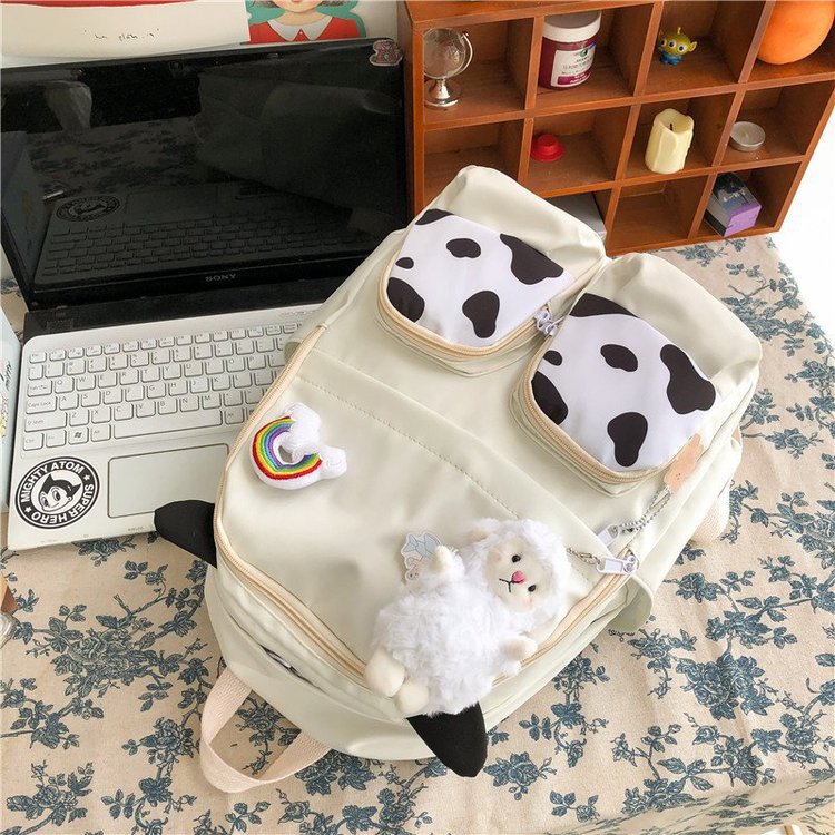 Japanese-style ins campus school style, fresh and cute, cute cow with earbuds, soft girl schoolbag, funny student backpack pic 97
