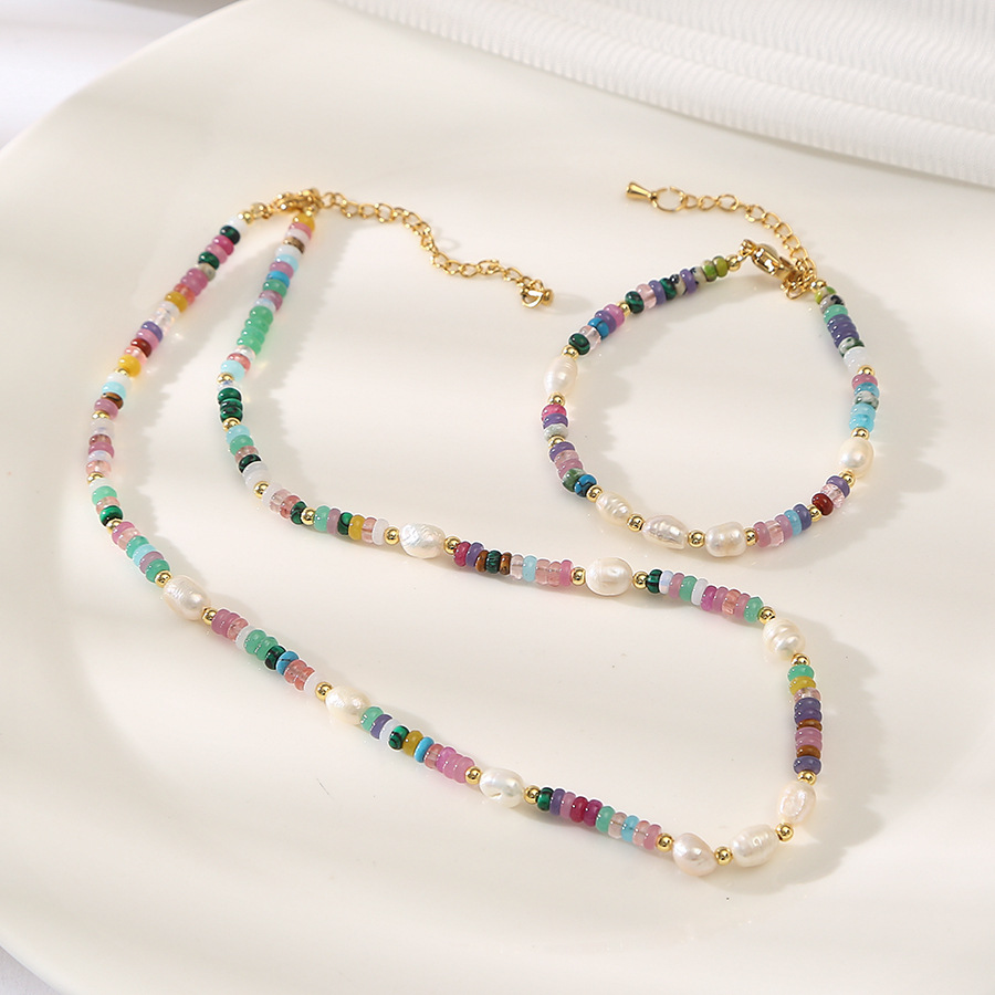 五彩石巴洛克天然淡水珍珠百搭手链小众设计轻奢手镯闺蜜学生手饰详情5