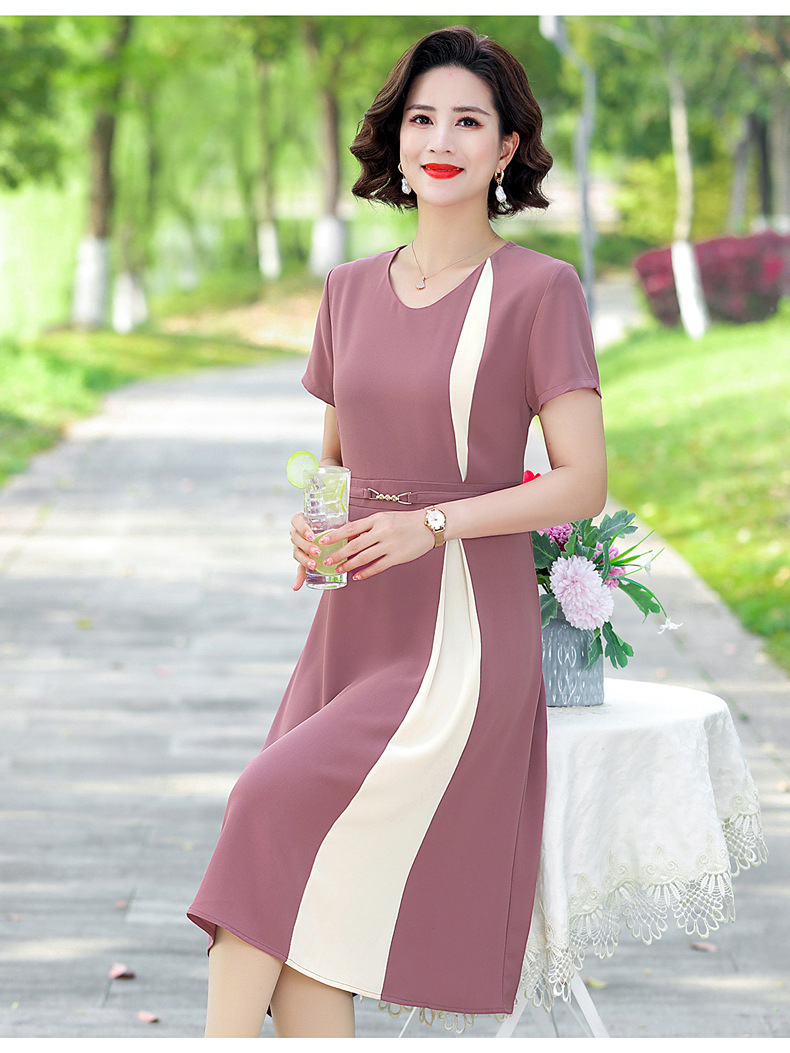 妈妈装夏季连衣裙40岁50中老年短袖女洋气裙子修身中年人薄款长裙详情11
