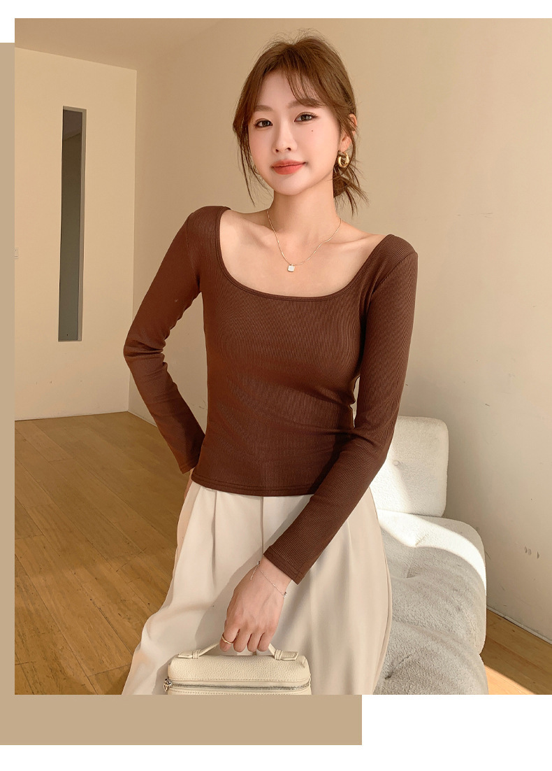 H869 Threaded large U-neck long-sleeved top for women, Spring style slim T-shirt, light, warm, simple and casual base layer new style pic 20