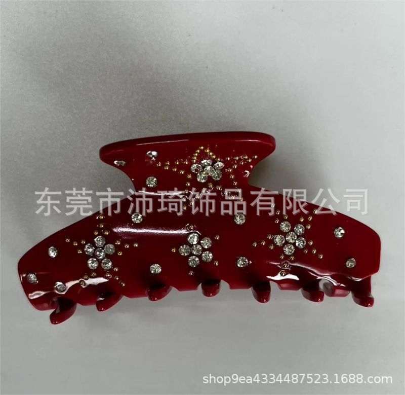 法式复古经典款 亚克力醋酸抓夹 五角星镶钻大抓力 盘发夹马尾鲨详情10