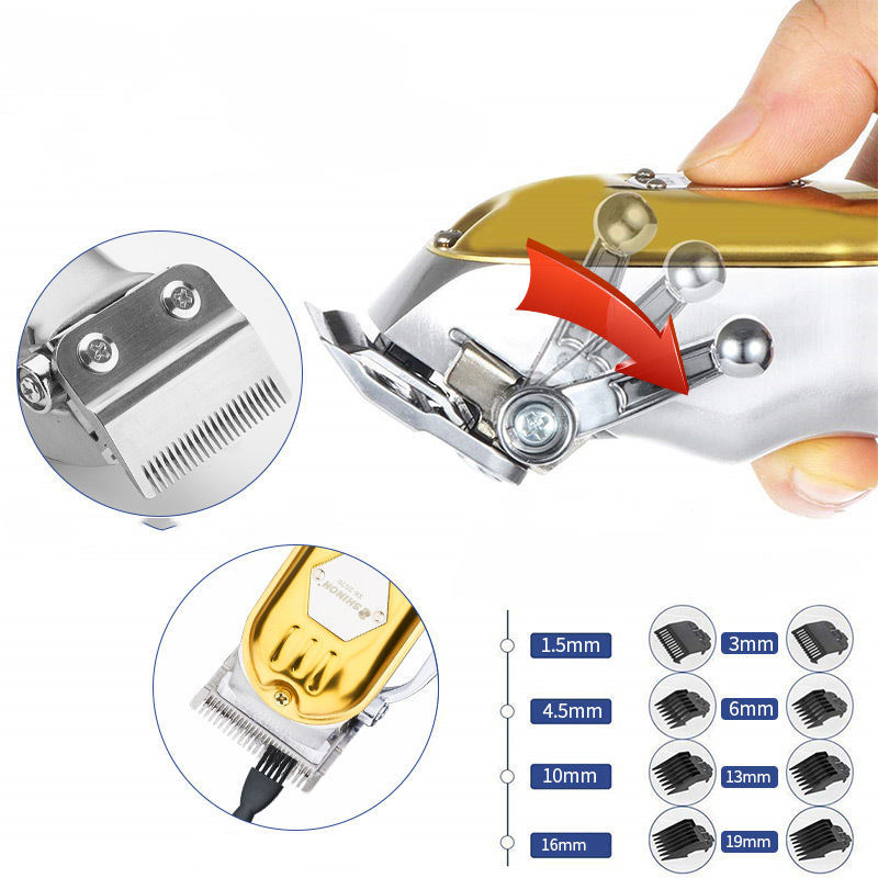 跨境金属理发器批发专业发廊理发推子电推剪不锈钢充电理发剪批发SHINON详情4