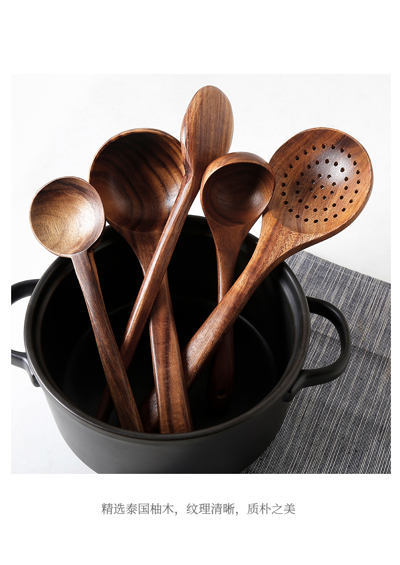 Tao Bao Wang Teak soup spoon, unpainted solid wood long-handled household extended clay pot spoon for soup, porridge and congee pic 8