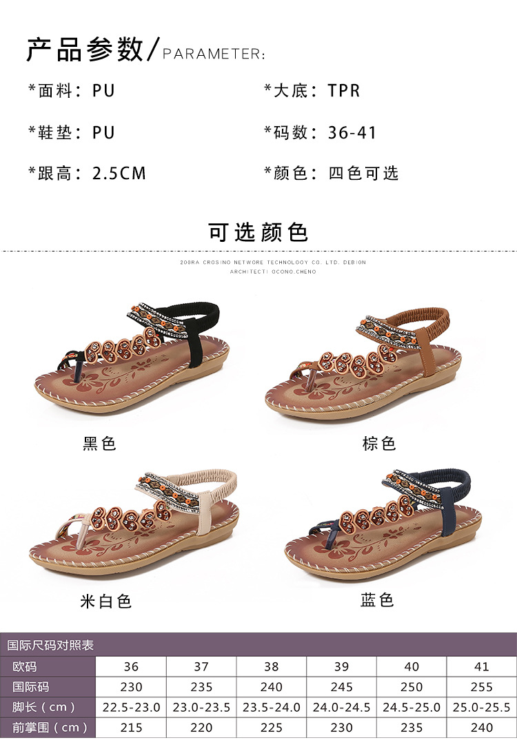 2024跨境凉鞋女夏2024水钻晚风平底圆头夹脚露趾凉鞋女详情3