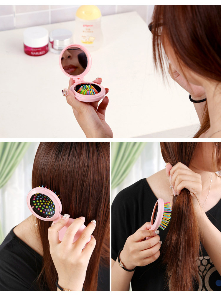 紈媚直供彩虹迷你翻蓋式鏡梳氣囊梳子創(chuàng)意便攜式折疊鏡子梳按摩梳詳情5