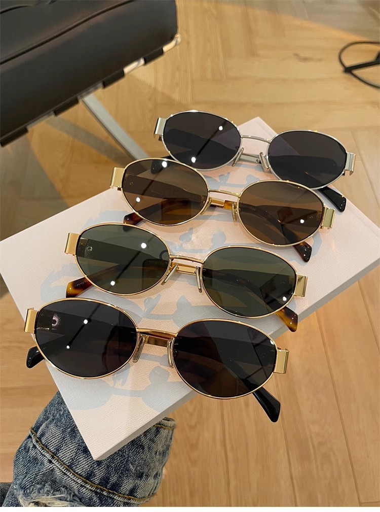 New cat-eye high-definition polarized glasses, oval-shaped personalized metal-framed sunglasses, fashionable and retro sunglasses for female Internet celebrities pic 6